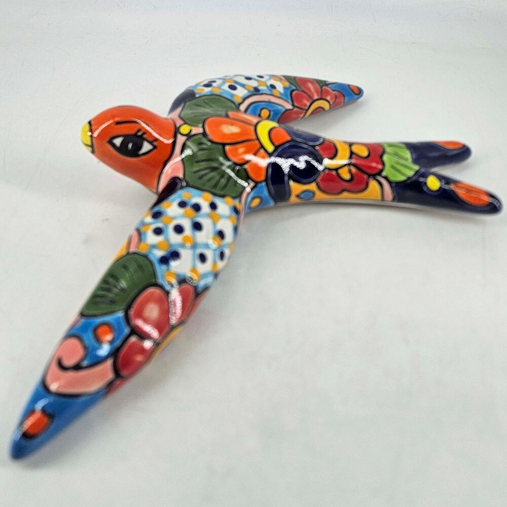 Vintage Hand Painted Talavera Ceramic Swallow Bird Mexican Pottery Folk Art